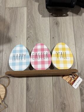 Happy Easter Y'all Plaid Egg Shelf Decor - Blue Pink Yellow